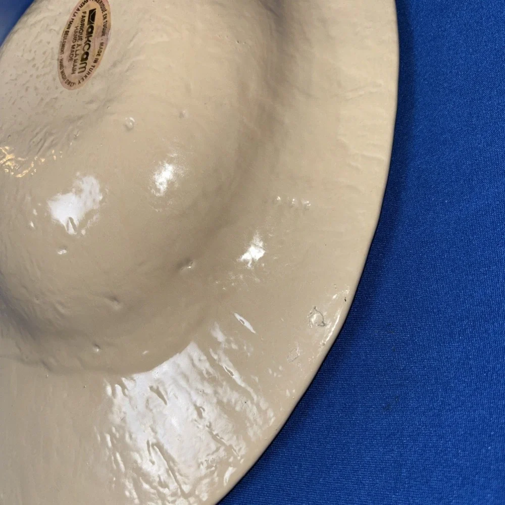 Akcam Turkish Art Glass Green and Beige Splatter print Oval Bowl 11x7.5